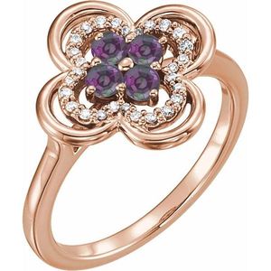 Bague Trèfle en Or 10K Dailey Jewelry avec Pierres Précieuses Délicates : Turquoise, Topaze, Grenat, Rubis, Zircon, Rhodium et Platine - Product Image 1