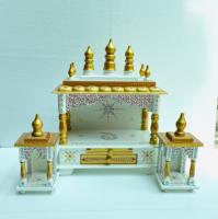 Ensemble de temple indien artisanal en bois, 3 pièces, peint, à suspendre verticalement, Pooja Ghar Mandapam, Diwali, culte sacré, offre d'anniversaire
