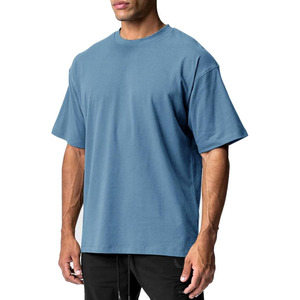 100% coton T-shirt respirant pour hommes T-shirt à manches courtes surdimensionné coupe ample O cou - Product Image 3