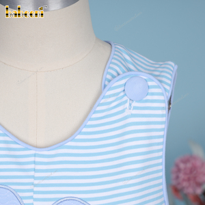 Customizable <b>Blue</b> Horizontal Stripes & Rabbit Appliqued Boy's Luxury Longall Summer OEM ODM Children's Full Luxury-BB3440 - Product Image 2
