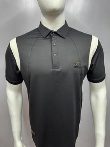 Camiseta de polo gris inspirada en el deporte para hombre con rayas blancas en los hombros, ropa informal, tela transpirable de poliéster/algodón - Product Image 3