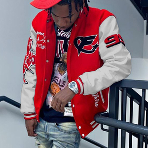 แจ็กเก็ตสำหรับผู้ชายแจ็คเก็ตปะติดเสื้อแจ็กเก็ตสำหรับผู้ชายมีสไตล์เลตเทอร์แมนเบสบอลวิทยาลัยเบสบอลบอมเบอร์เสื้อนอกลำลองดีไซน์ตามสั่ง - Product Image 4