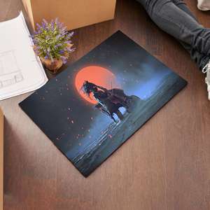 Tapis imprimé avec un homme jouant du violoncelle au bord de la mer, paysage nocturne, tapis moelleux à poils - Product Image 2