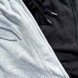 Customized Embroidered Casual Black 100% Cotton Canvas Fleece <b>Elastic</b> Waist Mid Straight Baggy Fit Wide Leg Men Sweatpants - Product Image 5