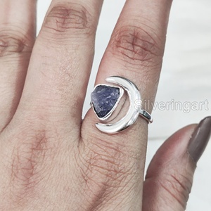 Anillo de plata de ley 925 ajustable con piedra natural de tanzanita, luna creciente, piedra de nacimiento de diciembre, para mujer - Product Image 2