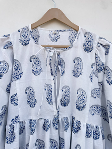 Robe maxi imprimée à la main pour l'été, en coton floral, faite à la main, durable pour l'automne - Product Image 3