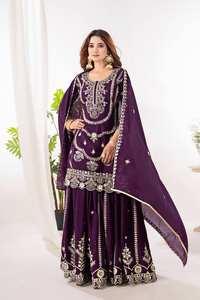 RADHE EXPORT Sofisticado Elegancia Pesado Bordado Semi-Chinon Seda Shalwar Kameez Indio Paquistaní Invierno Eventos Boda - Product Image 3