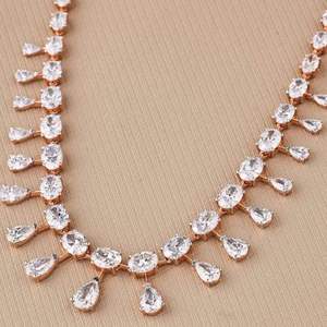 Collier tennis élégant en laiton et moissanite, design délicat en or pour femme, ensemble de bijoux de fiançailles, boucles d'oreilles, coupe ovale poire, argent sterling - Product Image 1