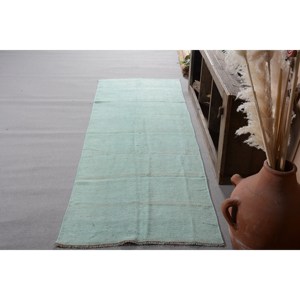 พรมตุรกีโบราณแบบทันสมัยดีไซน์8.9ft x 2.9สีน้ำเงินเย็บปะติดปะต่อกันผ้าขนสัตว์ลาเท็กซ์ถักแบบแบนสำหรับตกแต่งห้องนั่งเล่น - Product Image 2