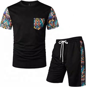 Vente en gros Ensemble de shorts de sport décontractés personnalisés pour hommes Africa Dashiki Print Design Summer Solid Color Eco-Friendly Breathable - Product Image 3