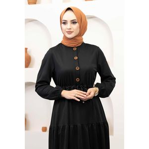Robe Hijab Ceinturée Tunnel Noir - Product Image 3