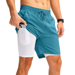 Oem Custom Fitness Workout Quick Dry Woven Shorts 2 in 1 Double <b>Layer</b> Men Sporty Shorts With Zipper Pocket - Product Image 1