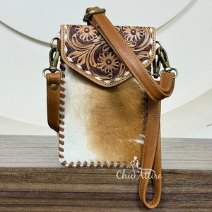 Sac à bandoulière pour téléphone portable en cuir de vachette véritable, fait main, personnalisé en usine, mini sac à bandoulière pour femme, sac de rangement pliable - Product Image 1