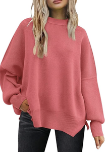Pull de Noël tendance, surdimensionné, à manches chauve-souris, pour femmes, col rond, fente latérale, tricot, pull décontracté, vêtements en tricot - Product Image 6