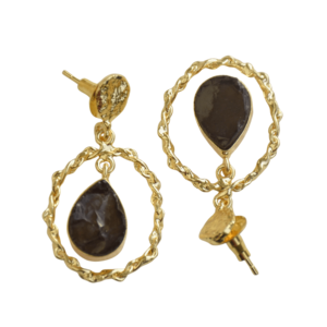 ต่างหูทองเหลืองพรีเมียม ชุบทอง 18K ประดับควอตซ์สโมคกี้ ดีไซน์เรขาคณิต ชุบโรเดียม ป้องกันการแพ้ เหมาะสำหรับทุกเพศ ใช้ในงานแต่งงานได้อย่างปลอดภัย - Product Image 5