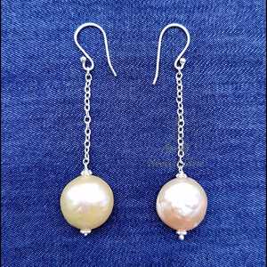 ต่างหูมุกเงินแท้ ทำมือ สีชมพูพีช - Product Image 6