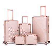 Ensemble de bagages de luxe en ABS à coque rigide avec logo personnalisé OEM, 5 pièces, valise de voyage légère à roulettes lisses avec serrure intelligente en aluminium