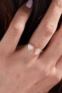 Bague ouverte Toi Moi en or massif 18 carats avec diamant taille cœur et taille émeraude de 1,01 carat, cultivé en laboratoire, bijou de promesse, cadeau pour petite amie - Product Image 6