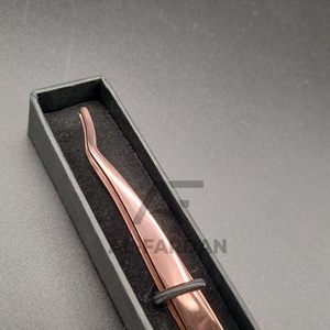 Pince à épiler applicateur de couleur Plasma or Rose élevé en acier inoxydable solide Logo personnalisé Extension de cils pointu boîtes de cartes personnalisées - Product Image 4