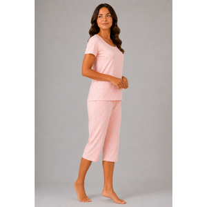 Ensemble Capri en tissu doux double premium pour femmes - Combinaison de nuit respirante imprimée pour la maison (NCSDC3494PC) - Product Image 4