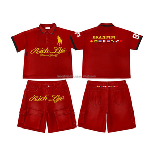 เสื้อยืดวินเทจสไตล์ฮิปฮอปพิมพ์ลายสกรีนผ้าฝ้าย 100% ล้างสีแบบแอซิดวอชสำหรับฤดูร้อน พร้อมกางเกงขาสั้นสำหรับผู้หญิง - Product Image 2