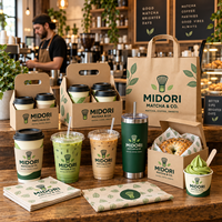 AT PACK Fournitures personnalisées pour la boutique de matcha avec gobelets en papier personnalisés, sacs à emporter, porte-boissons, boîtes d'emballage et accessoires de café