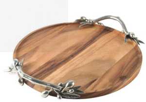Bandeja de madera preciosa de aspecto redondo, bandeja de decoración de cocina, bandeja de servicio de madera natural 100%, madera pura - Product Image 4