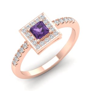 REYES Fabricante Sólido 14K Oro Rosa Diamante Anillos de compromiso Clásico Amatista Piedra preciosa Regalo de aniversario Joyería fina - Product Image 2