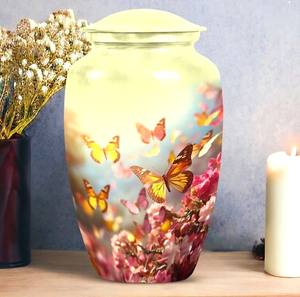 โกศบรรจุอัฐิอะลูมิเนียมรูปผีเสื้อ - สำหรับบรรจุอัฐิมนุษย์ผู้ใหญ่ - ขนาด 10 นิ้ว ลายดอกไม้ทำมือ สำหรับบูชาและระลึกถึง - Product Image 1