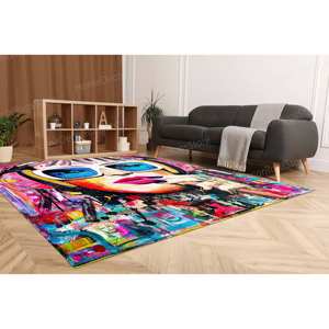 Tapis imprimé graffiti moderne, tapis d'entrée et tapis d'appoint vibrants, tapis en chenille - Product Image 3