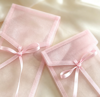Sacs cadeaux en organza avec rabat personnalisé, ruban en satin et nœud, pochette en organza transparente pour bijoux et maquillage