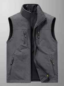 Veste de travail en laine pour hommes Automne hiver multi-poches col montant gilets maillot de corps rembourré épais pour l'extérieur respirant - Product Image 4