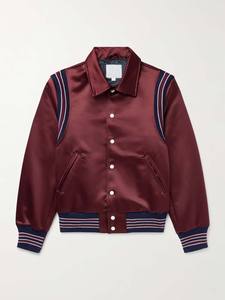 Chaqueta de béisbol bordada personalizada 2025, chaqueta universitaria de satén Borgoña de alta calidad con ribete de mezcla de algodón a rayas, la mejor calidad - Product Image 6