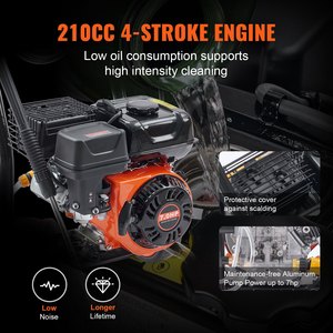 Hidrolavadora a Gasolina VEVOR de 3400 PSI y 2.6 GPM con Bomba de Aluminio, 5 Pistolas de Pulverización y Varilla de Extensión para Tareas de Lavado a Alta Presión - Product Image 3