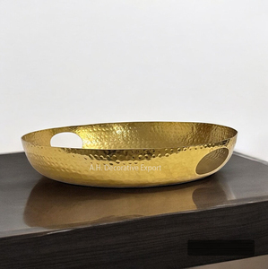 Plat de fruits en aluminium fait à la main de style vintage plateau design martelé pour hôtels centre de table de mariage servant une assiette de fruits - Product Image 2
