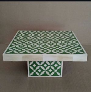 Support de gâteau carré en incrustation d'os géométrique fait à la main Nouvel arrivage Outil de gâteau de décoration intérieure avec fonction antidérapante Forme longue d'Inde - Product Image 1