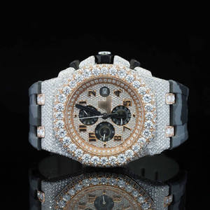 Marca personalizada totalmente Iced Moissanite reloj de pulsera de acero inoxidable de primera calidad con apariencia de diamante de cuarzo para pedidos a granel - Product Image 3