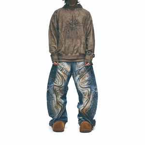 Sweat-shirt à manches longues de haute qualité, coupe ample, avec boutonnière en métal, imprimé, appliqué croisé, broderie, lavage à l'eau, sweat-shirt pour homme - Product Image 3