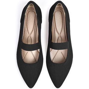 Zapatos Mary Jane de Punta Cuadrada y Boca Poco Profunda, Transpirables, Elegantes, de Punto, Sólidos, con Suela Plana y Suave, Casuales, con Cinturón, para Primavera/Verano - Product Image 1