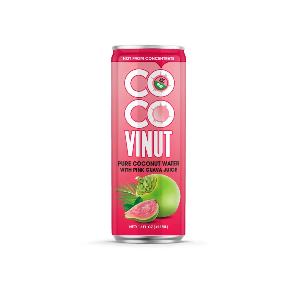 355ml can VINUT Pure coconut water with Pink Guava juice Vietnam Suppliers Directory