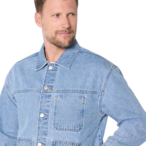 Veste en jean blanche pour homme avec coupe extensible, veste en jean décontractée légère pour la superposition, les voyages et les tenues de tous les jours - Product Image 3