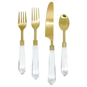Ensemble de couverts au design classique de luxe en acier inoxydable avec finition dorée, parfait pour les repas au restaurant et la table élégante - Product Image 6