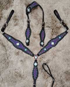 Ensemble personnalisé Premium Western Horse Tack de luxe en cuir avec strass Headstall collier de poitrine corde de bride personnalisé de haute qualité bas - Product Image 4