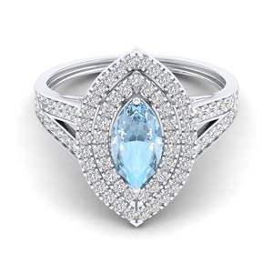 Bague en or massif 14 carats avec pierre précieuse aigue-marine de 1 carat pour femmes, fabriquée à la main, bagues de fiançailles en diamant naturel - Product Image 1