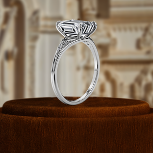 Anillo de Compromiso con Diamante Cultivado en Laboratorio de 1 Quilate, Corte Esmeralda, Tres Diamantes en Forma de Tríplice, Anillo con Engaste de Oro de 14K, Anillo de Novia - Product Image 4