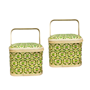 Handwoven Rustic BAMBOO STORAGE <b>BASKETS</b> Fruit Storage <b>Basket</b> with Floral Pattern Handmade Eco <b>Gift</b> Packaging - Product Image 1