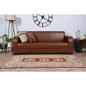 Vintage Rug 3.9x6.46 ft, <b>Red</b> Brown Solid <b>Wool</b> Turkish Rug - Product Image 4