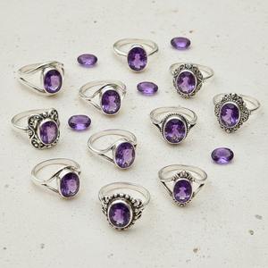 February Birthstone Natural Amethyst Oval Cut <b>925</b> <b>Silver</b> Fine Engagement <b>Ring</b> Prong Setting Rhodium Plated Vintage Religious - Product Image 4
