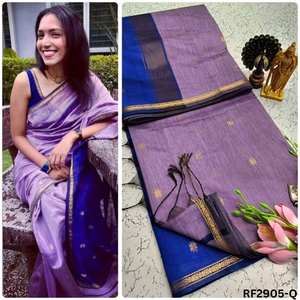 Sari de lino suave y atemporal con tejido rico de Zari en Pallu y borde sin estampado, ropa festiva de boda para mujer, suministro a granel - Product Image 3