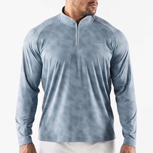 Pull de golf à manches longues en maille à fermeture éclair 1/4, léger, en polyester, à séchage rapide, uni, pour hommes, vente en gros - Product Image 1